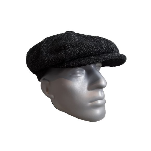 PEAKY BLINDERS Hartside Harris Tweed® Newsboy Cap HS28 in BLACK - PICK SIZE - Picture 2 of 11